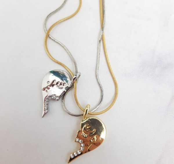 Парная подвеска Сердце на цепочках (2 цепочки, 2 половинки сердца)